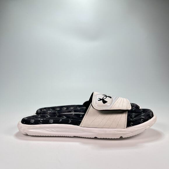 Under Armour Mercenary Slide White Black Adjustable Strap Sandals Youth Size 4Y - Picture 1 of 9